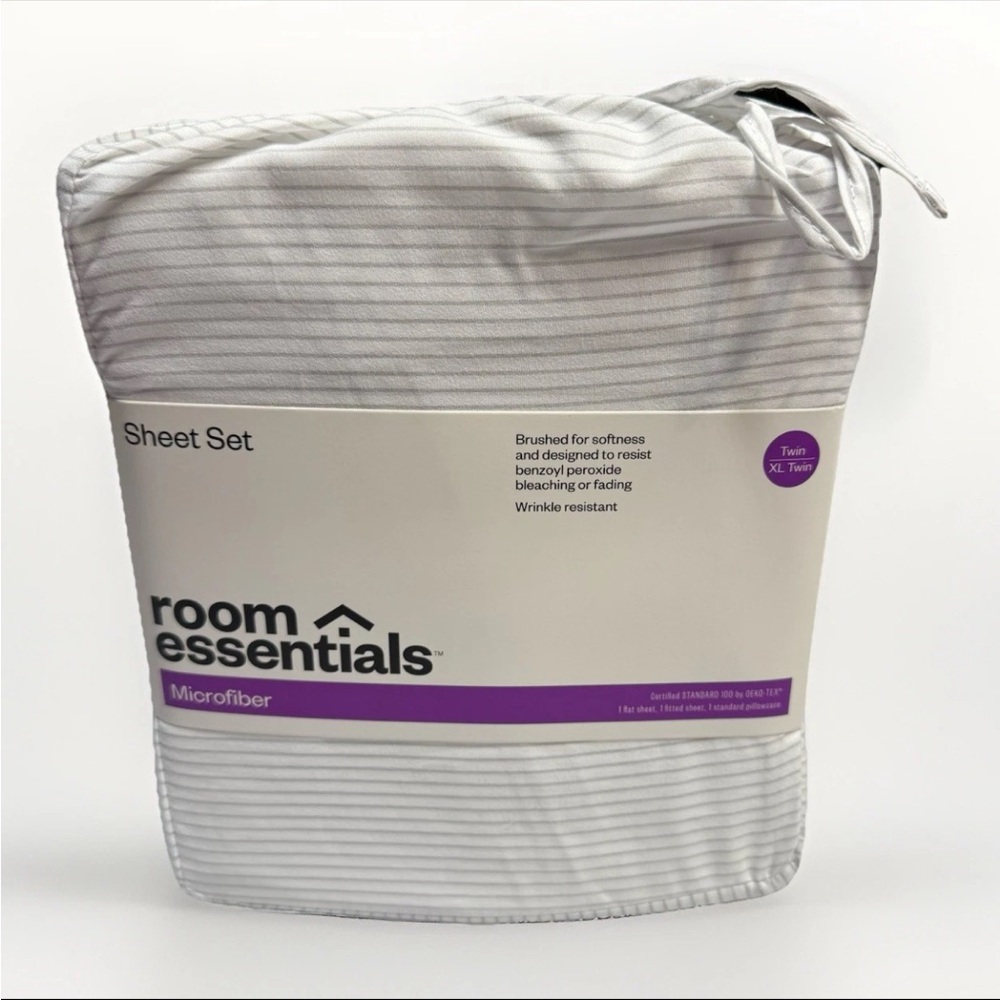 Twin/Twin XL Brushed Microfiber Sheet Set Gray Stripe with Dust Cover